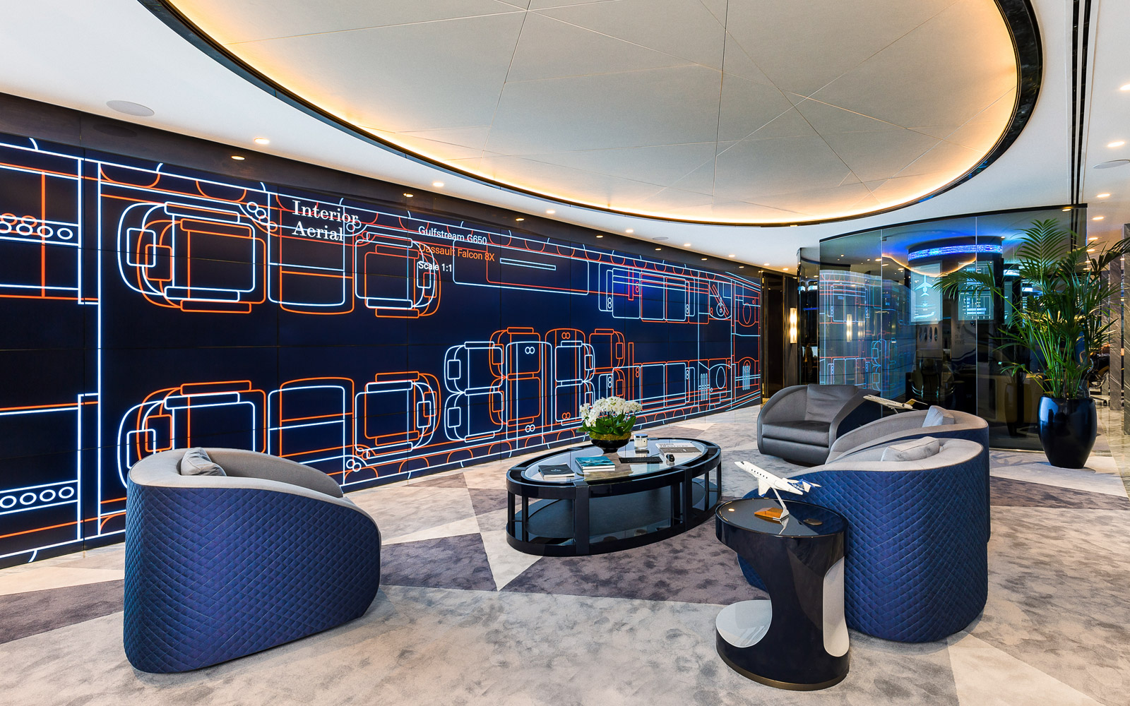 Aviation schematics in the Park Lane showroom